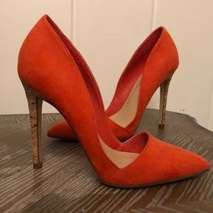 Orange Faux Suede Cork Heel 4”